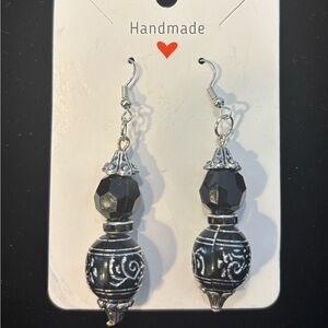 Handmade Black and Silver hematite vintage beaded dangle earrings. Beautiful.